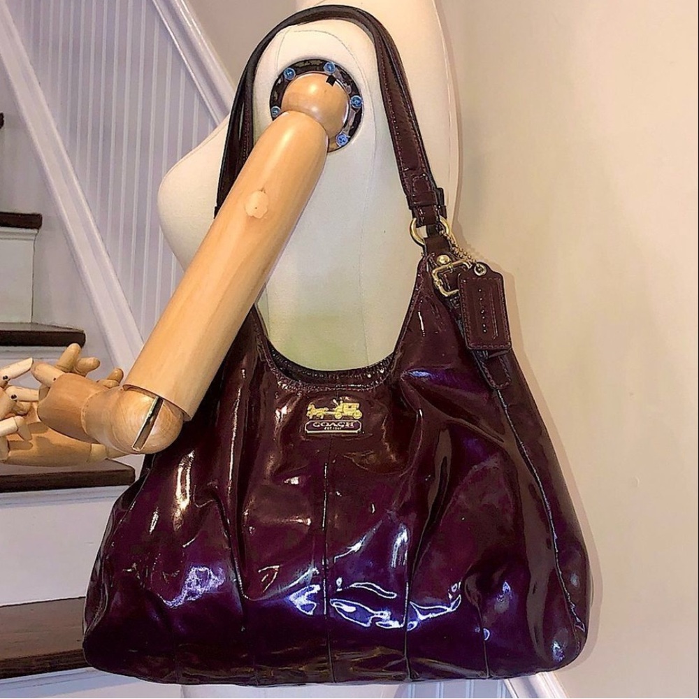 COACH Purple Patent Leather Madison Triple Section Hobo Shoulder Bag